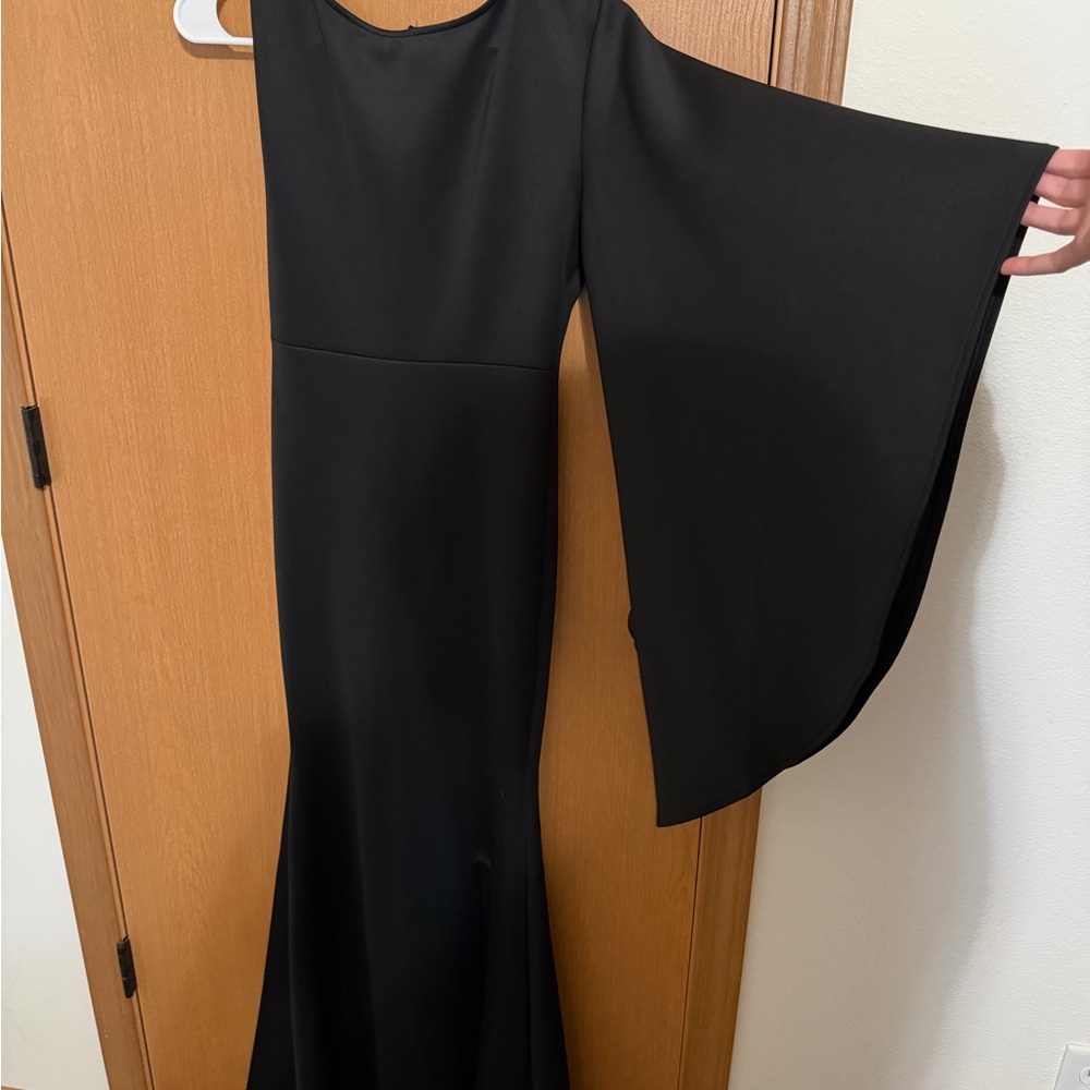 Black One-Shoulder Jumpsuit with Dramatic Draped Sleeve